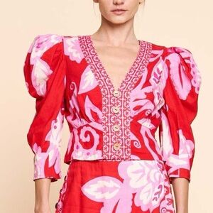 Vibrant Red and Pink Floral Women's Top